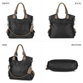 VINBAGGE Leather Ladies Bags Washed Vegan Leather bags for Women Large Capacity Multiple Pockets Cross Body Shoulder bags,Tote Purse Black